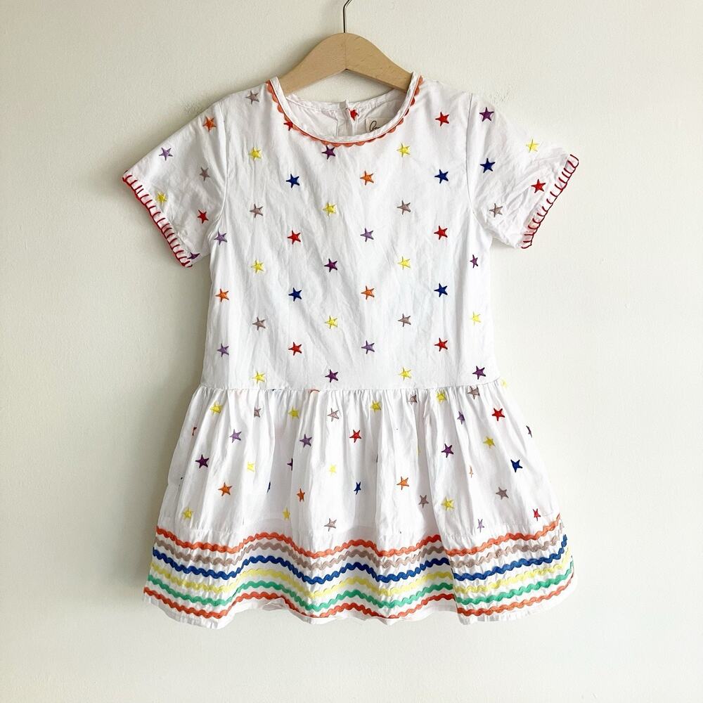 Bonnie's Gift Girls 5 110 cm Star Embroidered Dress White Short Sleeve Party